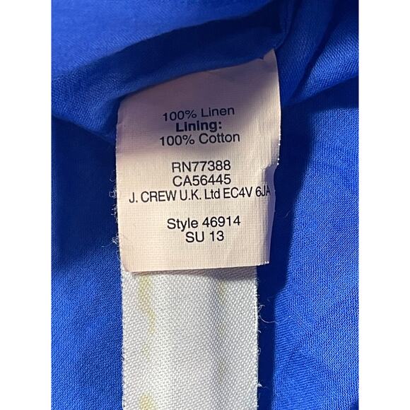J Crew Dress Womens 0 Linen Royal Blue Pockets Cap Sleeve Fit & Flare Zipper - Picture 8 of 9